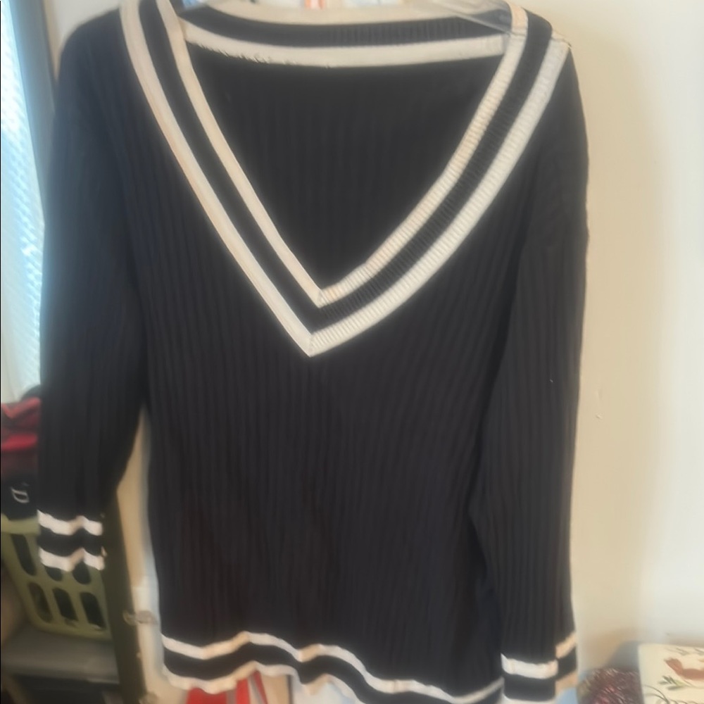 INC International Concepts Black and White V-Neck Sweater
